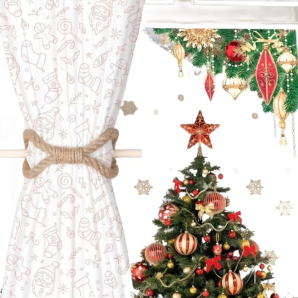 2pcs Boho Style Curtain Tiebacks, Rustic Solid Wooden Rods with Thick and Jute Rope, Simple Curtain Holdbacks for Bedroom & Living Room Decor