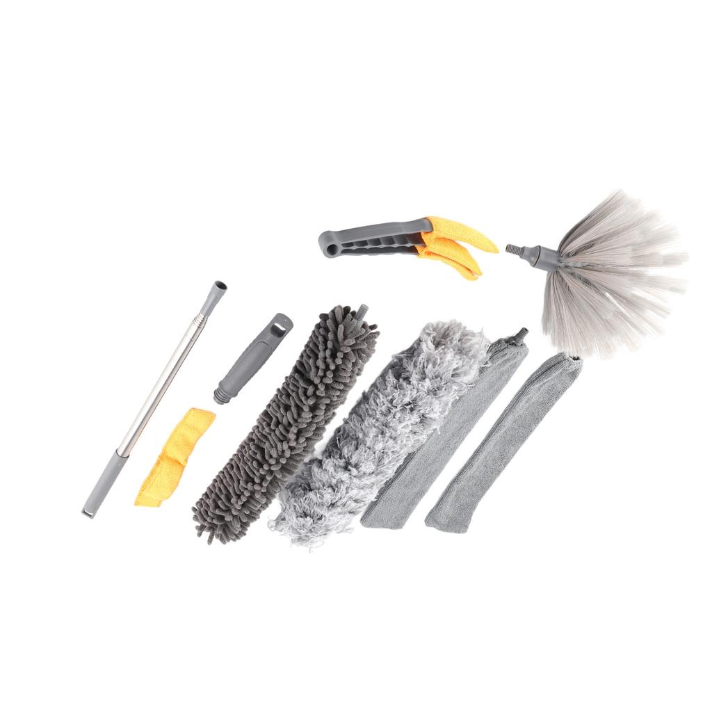 9 delar Mikrofiber Dammvippa Kit Förlängningsbar Fjäder Dammvippa Hushållsstädverktyg för Takfläkt Bil