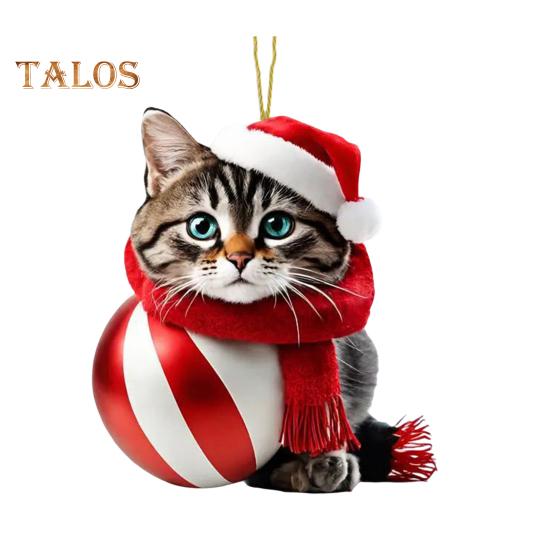Swinging Cat Car Mirror Hanging Ornament Wearing Christmas Hat Car Pendant Decoration Acrylic Versatile Car Interior Accessories