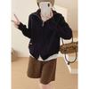 Autumn and winter lapel collar double zipper solid color double pocket casual cardigan temperament thin versatile lazy style knitted sweater
