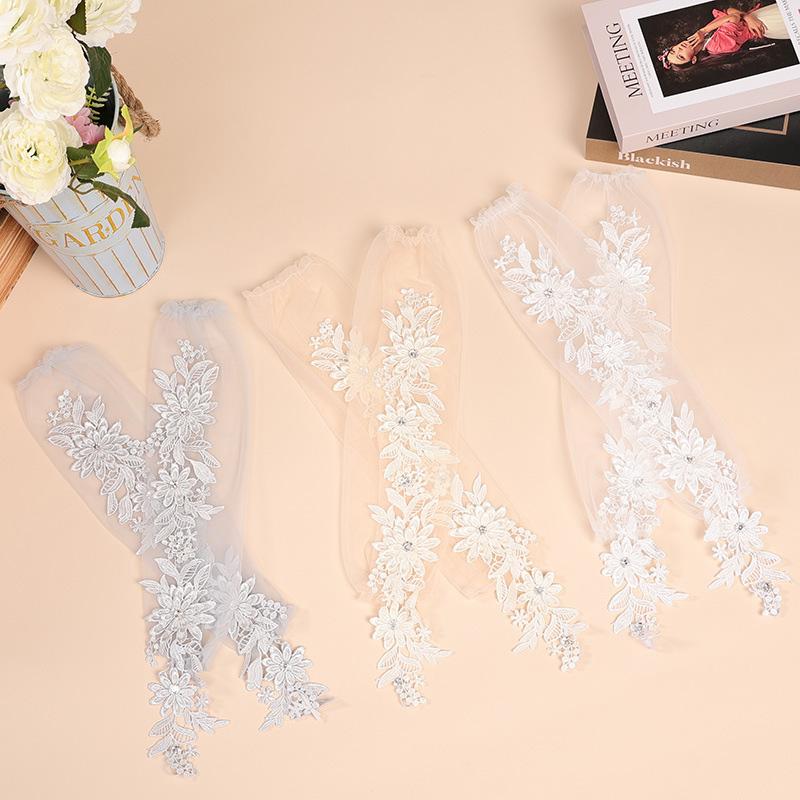 1 Pair Fingerless Gloves Hollow Out Patchwork Soft Breathable Bridal Gown Mittens Lace Embroidery