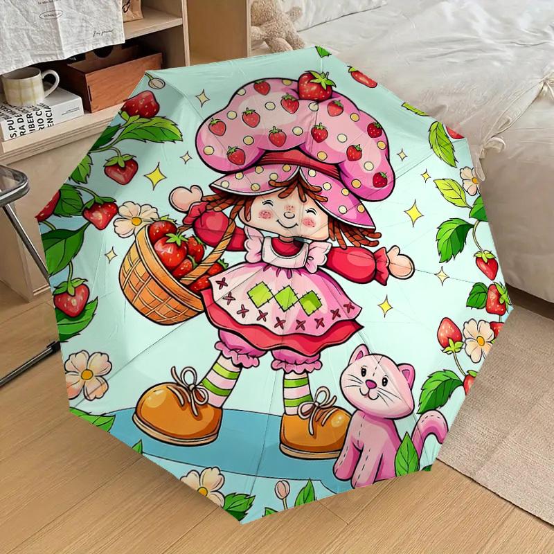 1PC Strawberry Shortcake Cat Umbrella-8-Rib Reinforced, Automatic Open, Lightweight & Durable, Cute Fashion Accessory for Outdoor-T209