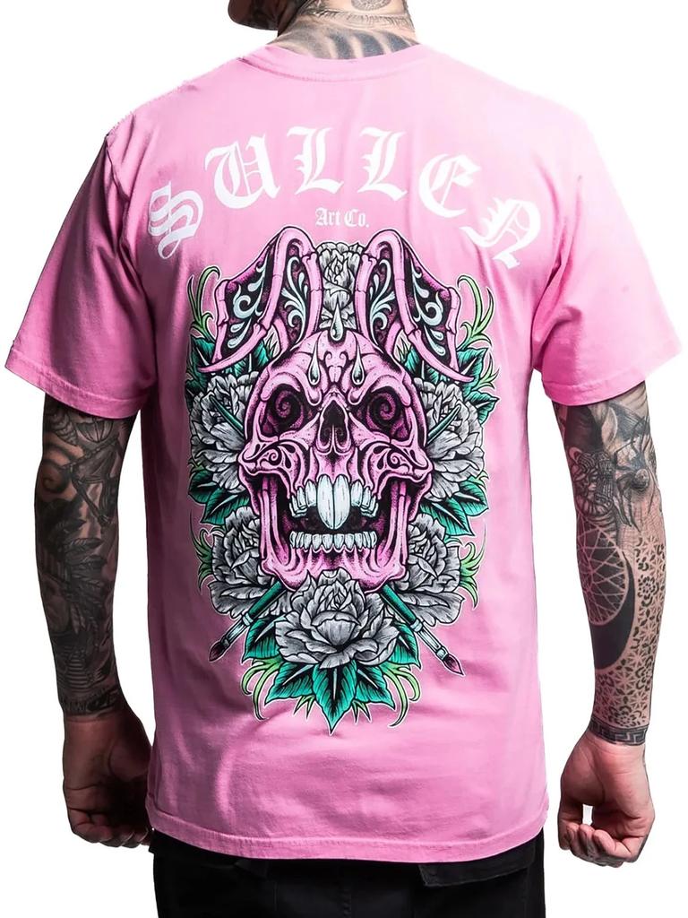 T-shirt Grafica Premium Manica Corta con Coniglio Teschio Sullen 26 Tatuaggio Pasqua