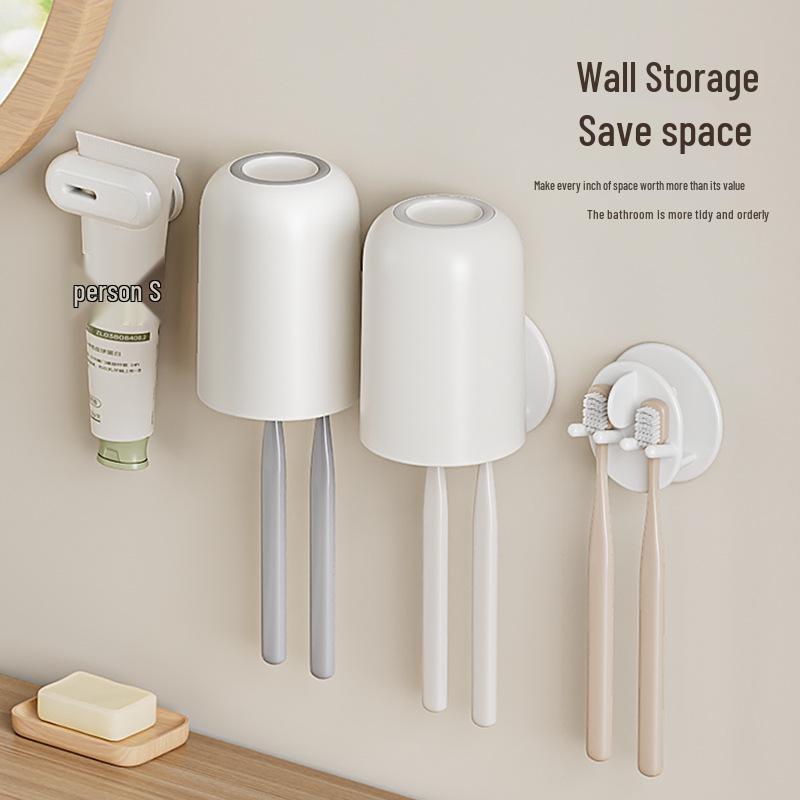 Punch-Free Wall-Mounted Toothbrush Holder & Cup Set