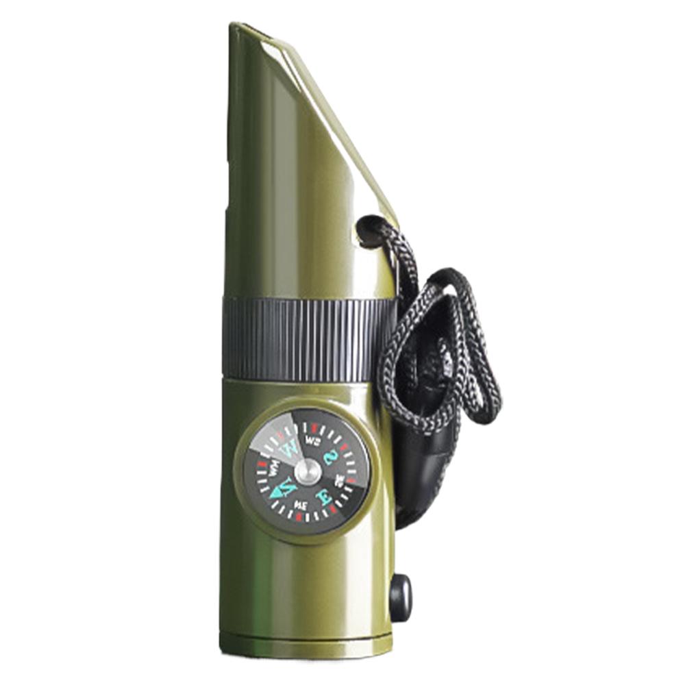 New 7 In 1 Camping Hiking Emergency Survival Whistle with Compass,Thermometer,Outdoor Whistle Camping Tools ArmyGreen Color