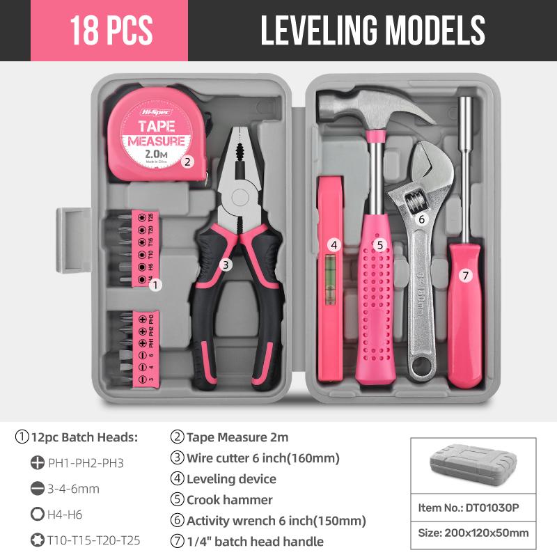 

Manual Tool S18/19/20PCs Pink DIY Tool Kit with Electric Pen & CR-V Steel - Home Maintenance Hand Tools Set for Women & Car Care