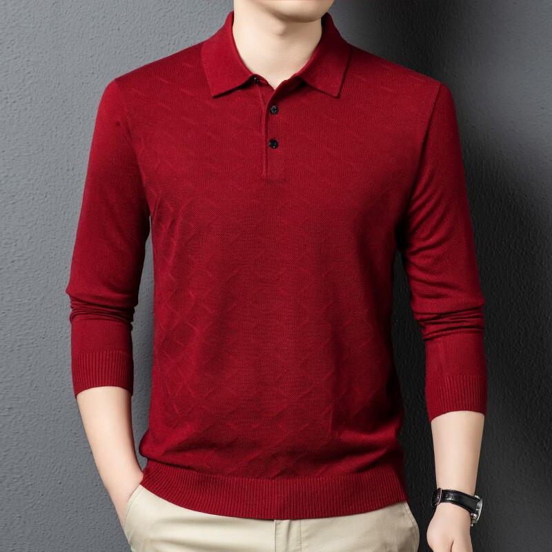 ROMON Men's Wool Blend Jacquard Knit Polo Sweater LMT6695
