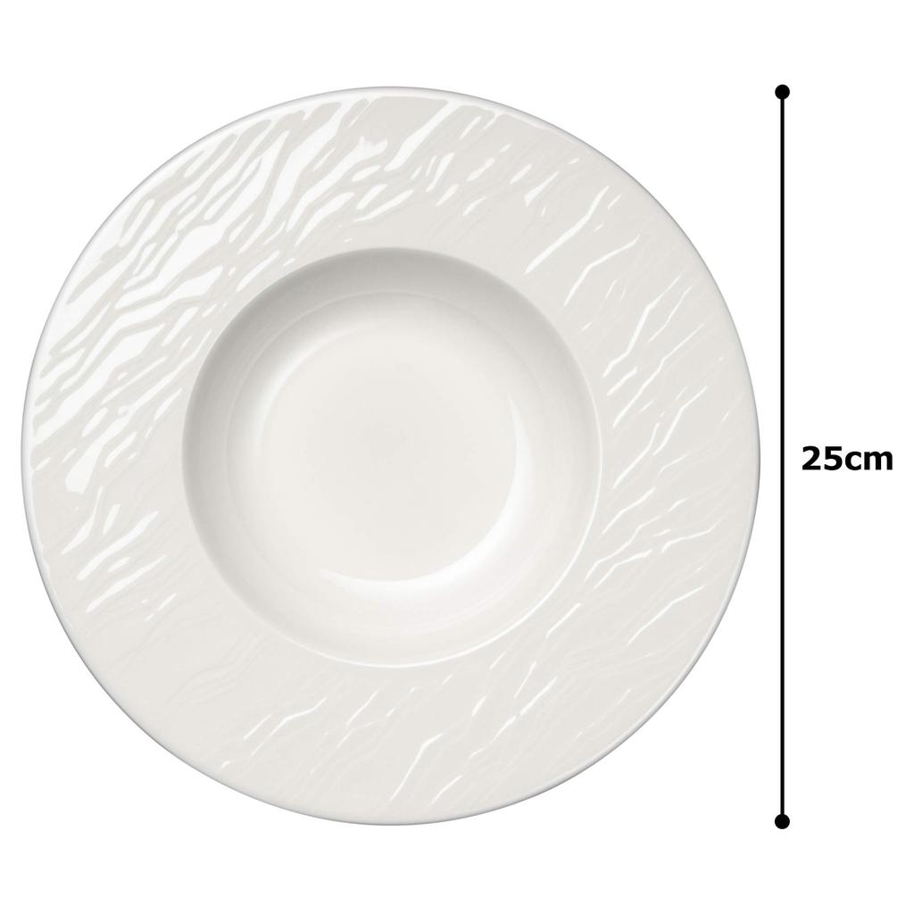 NARUMI Stone Relief Pasta Plate, 25cm, White, Simple and Stylish, Relief Rim, Soup, Microwave, Dishwasher Safe, Made in Japan, 51095-5550