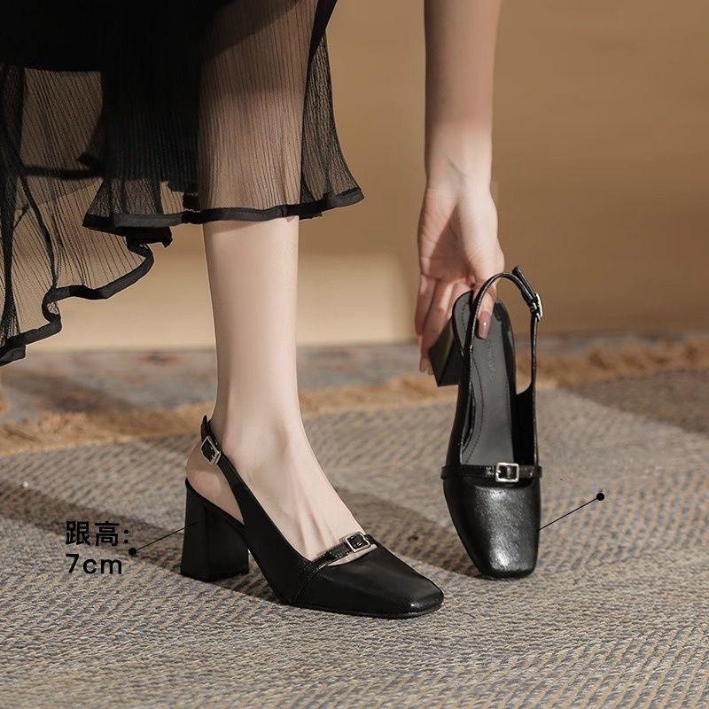 Niche design temperament high heels spring and summer new retro simple casual square head height display legs long sandals
