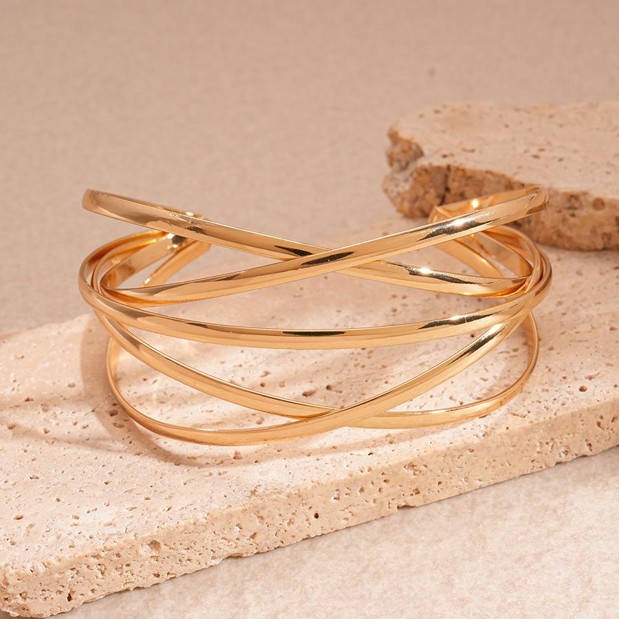 European and American Metal Sense Geometric Cross Multi-layer Opening Bracelet Simple Niche Personality Unique Jewelry