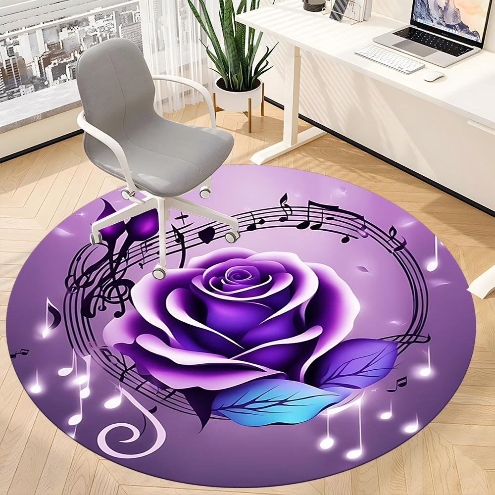1pc Purple Rose Musical Notes Chair Carpet for Office Non Slip, Machine Washable Rug for Office, Room Holiday Decor for Christmas, Birthday Polyester