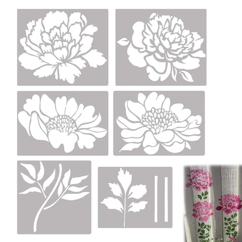 6Pcs/Set Garden Fence Crafts Plastic Wall Canvas Painting on Wood DIY Drawing Templates Large Flower Stencils