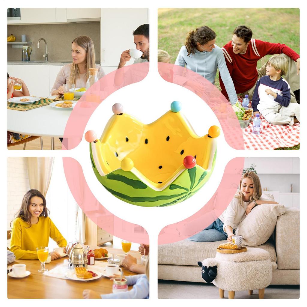 Watermelon Fruit Bowl Ceramic Cute Fruit Bowl With 6 Stainless Steel Forks Kitchen Gadgets For Lounge Restaurant Household Event