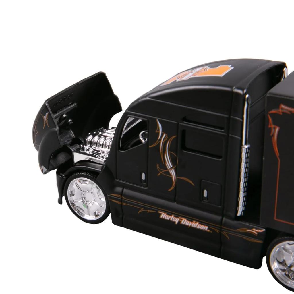 Maisto Scale Custom Trailer Truck Diecast Model Car 1/64 Harley-Davidson / (11516 (BLACK/FLAMES))