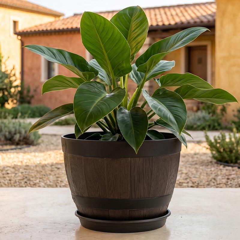 Large Imitation Wood Barrel Planter