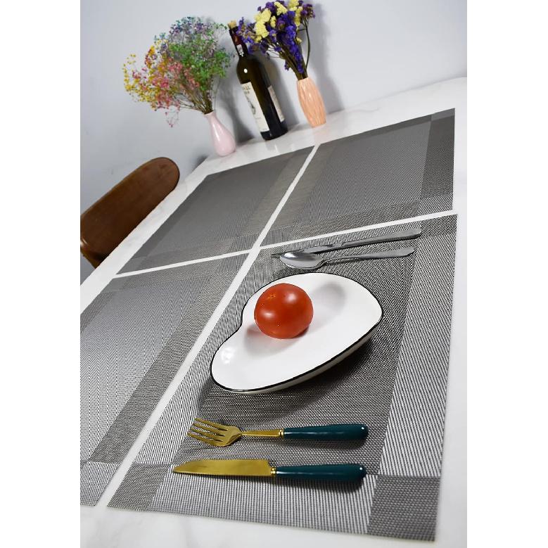Non-Slip Placemats Set of 6, Heat Stain Ressietant Wipeable Kitchen Dining Table Decorations Easy to Clean Mats, Anti-Skid Vinyl Washable Place Matt