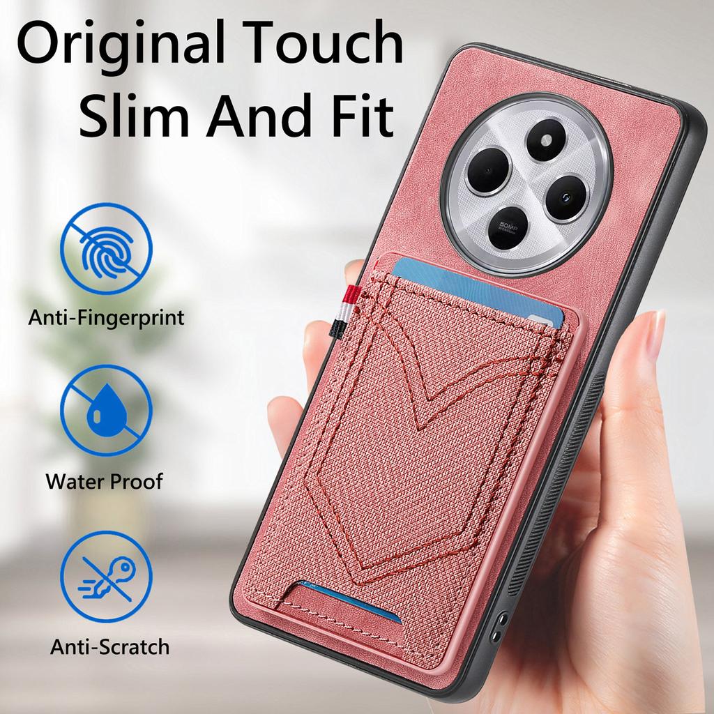 Phone Case For Xiaomi Redmi 14C 4G/14R 5G/Poco C75 4G Retro Jean Cloth Texture Leather Back Cover Card Holder