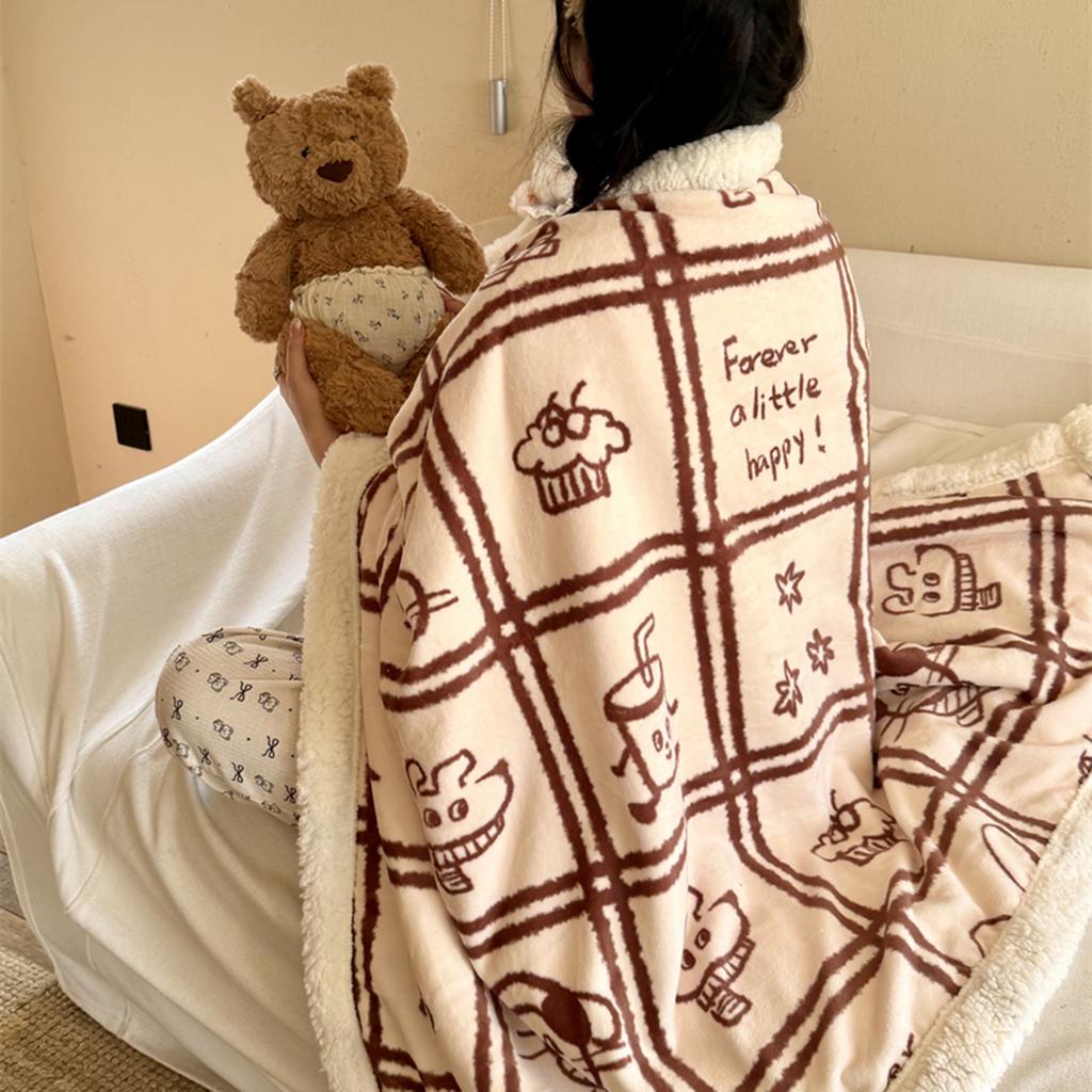 Thickened Lamb & Coral Fleece Cartoon Animation Winter Blanket for Office Nap Air Conditioning Sofa Cover & Kindergarten Use