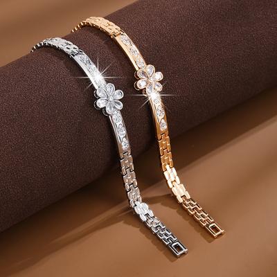 Modisches, einfaches, fortschrittliches, kreatives Blumen-Design, mikroeingelegter Zirkon, kalter Stil, alltägliches Joker-Armband für Freundin