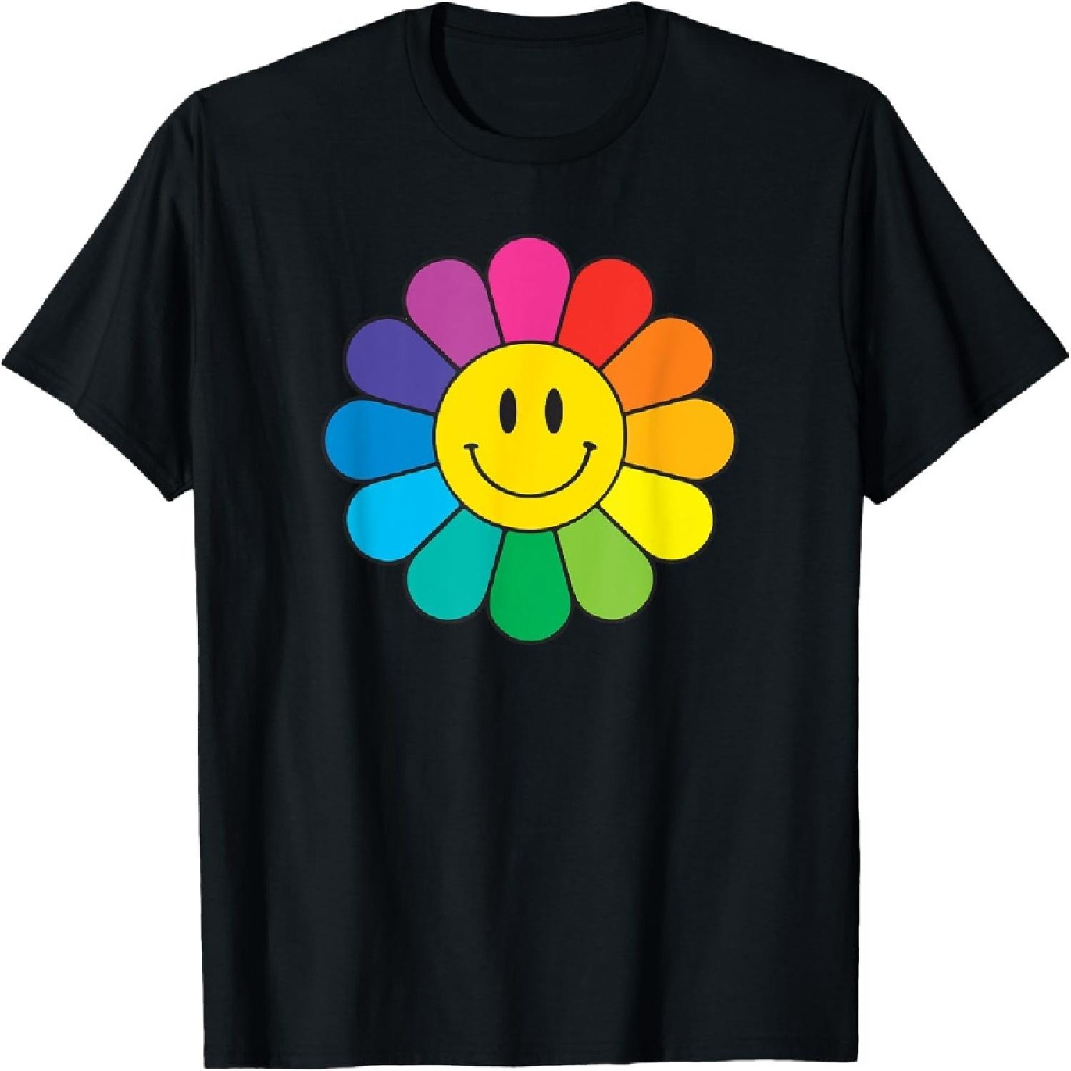 Happy Retro Rainbow Flower T-Shirt S