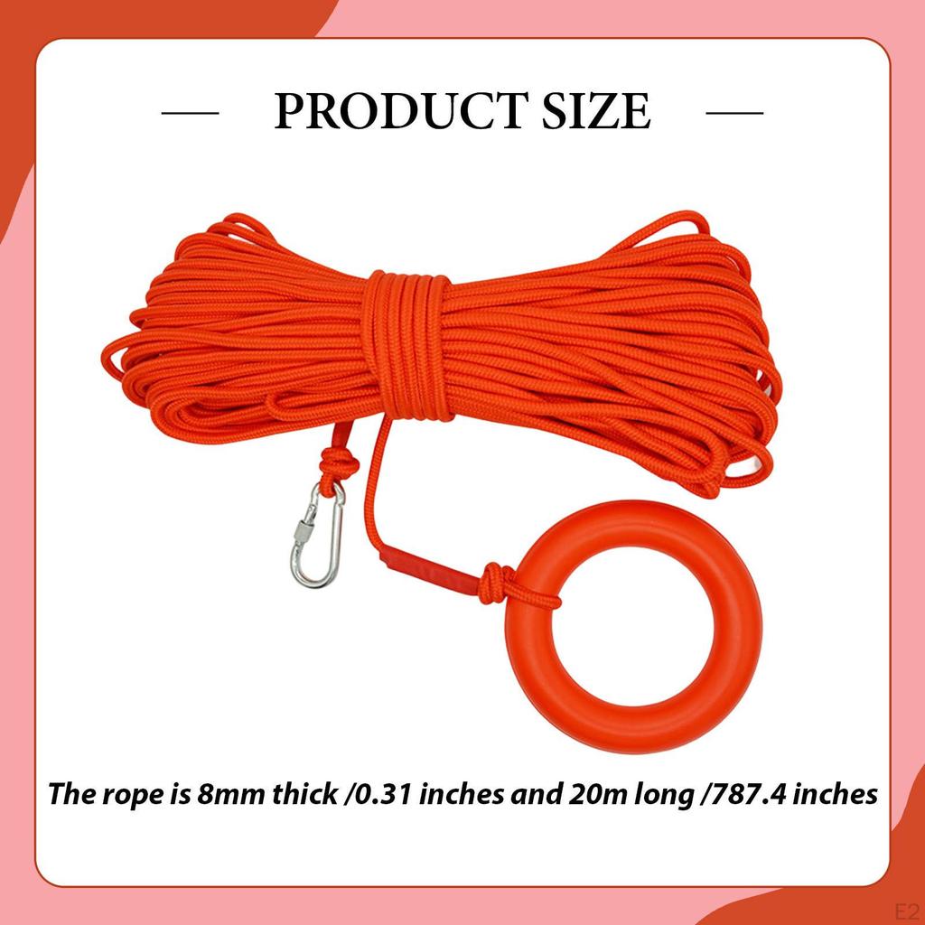 Water Float Lifesaving Rope Throwing with Secure Snap Hoop Life Line 8mmx20M for Buoyant