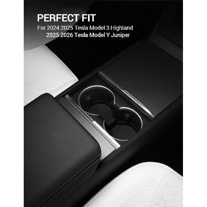 BASENOR Tesla Model Y 2025 2026 Juniper Cup Holder Ert Mat 2024 2025 2026 Tesla Model 3 Highland TPE Center Console Mat For Model Y 3 Interior