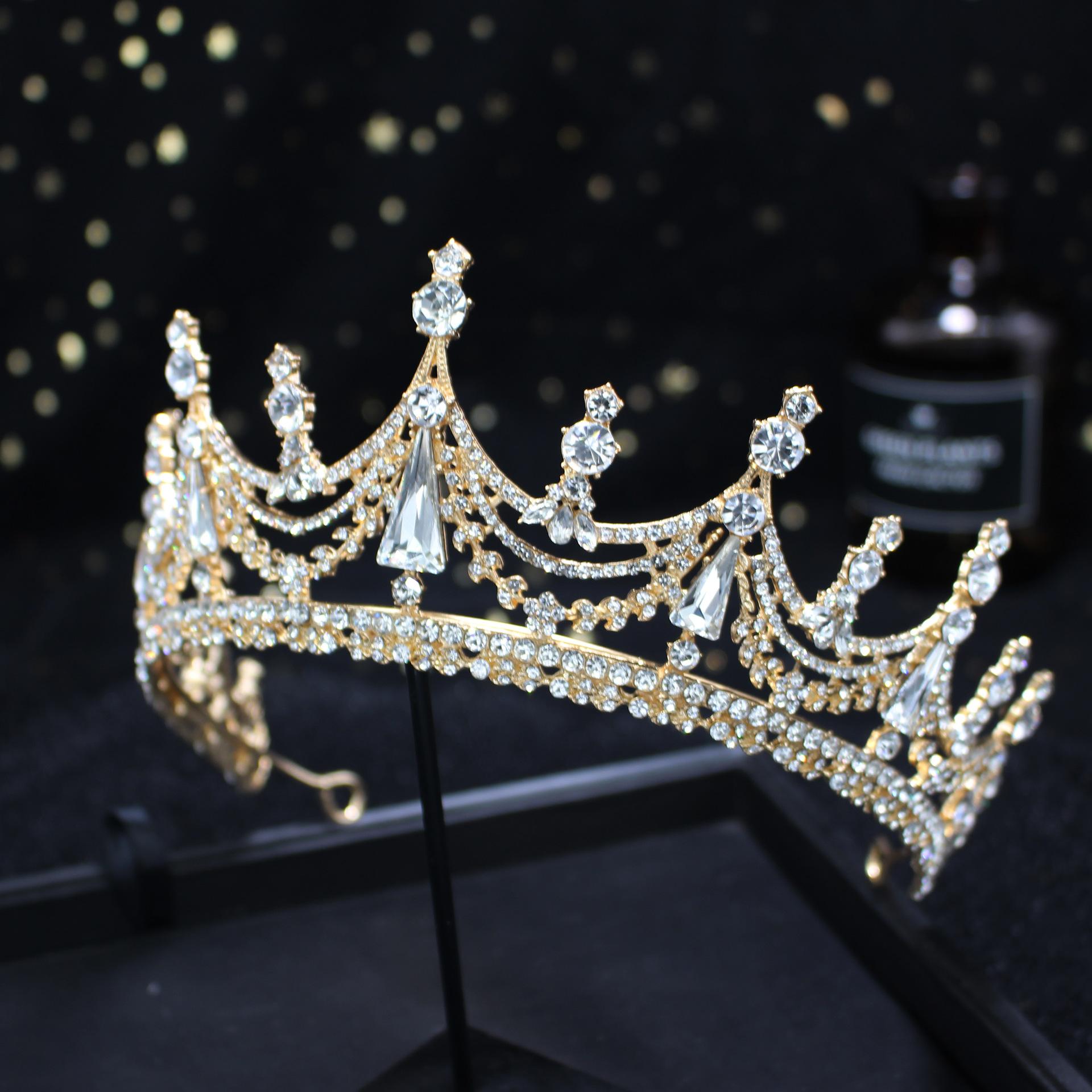 

Роскошные свадебные диадемы в стиле барокко с геометрическим кристаллом и короной, большие стразы, диадема для выпускного вечера, повязки на голову для невесты, свадебные аксессуары для волос