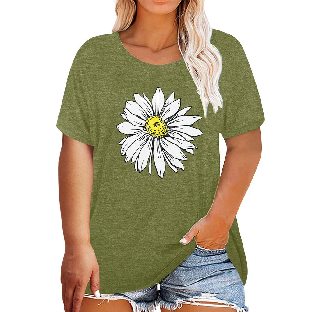 Women'S Cute Printed Short Sleeve Round Neck Front Shoulder Vintage Short Sleeve Summer Loose Shirt Top