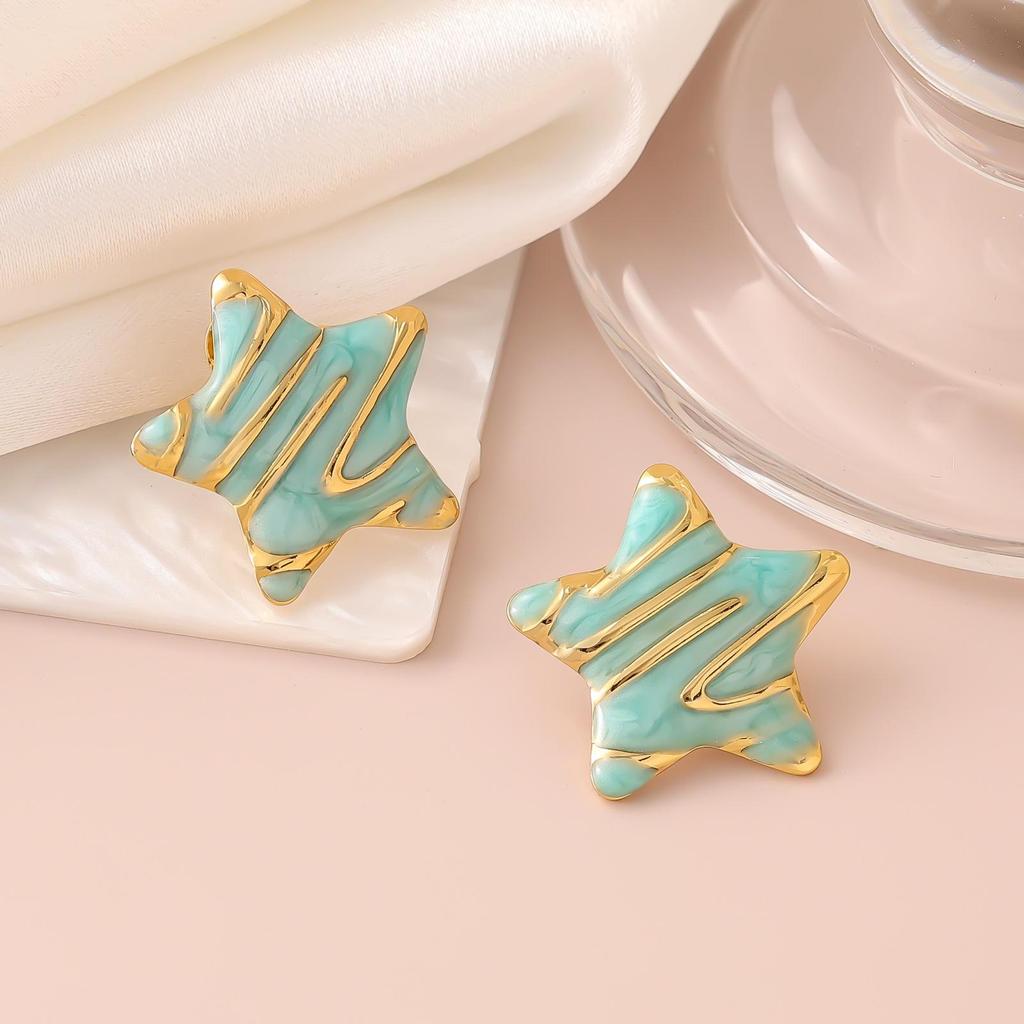 French Enamel Drip Oil Earrings: Stainless Steel, Irregular, Titanium Women's Luxury