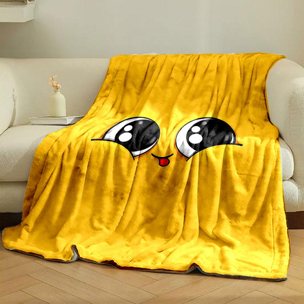 Cute cartoon eyes and tongue on a bright yellow background. for all seasons blanket lunch break throw gift