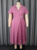 AOMEI Plus Size Women's Elegant Lace Panel A Line Midi Dress Short Sleeve Collared Dresses for Church Office Daily Wear