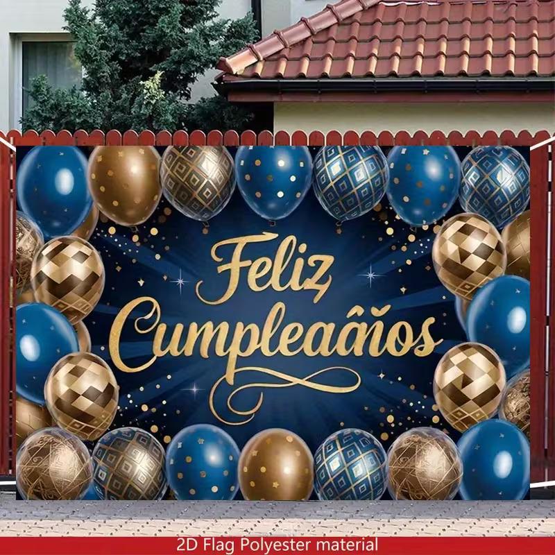

2D Flat Banner: A Colorful Spanish-themed Birthday Backdrop Decoration Featuring the Text FELIZ CUMPLEAÑOS 47.2x31.5inch/120*80cm