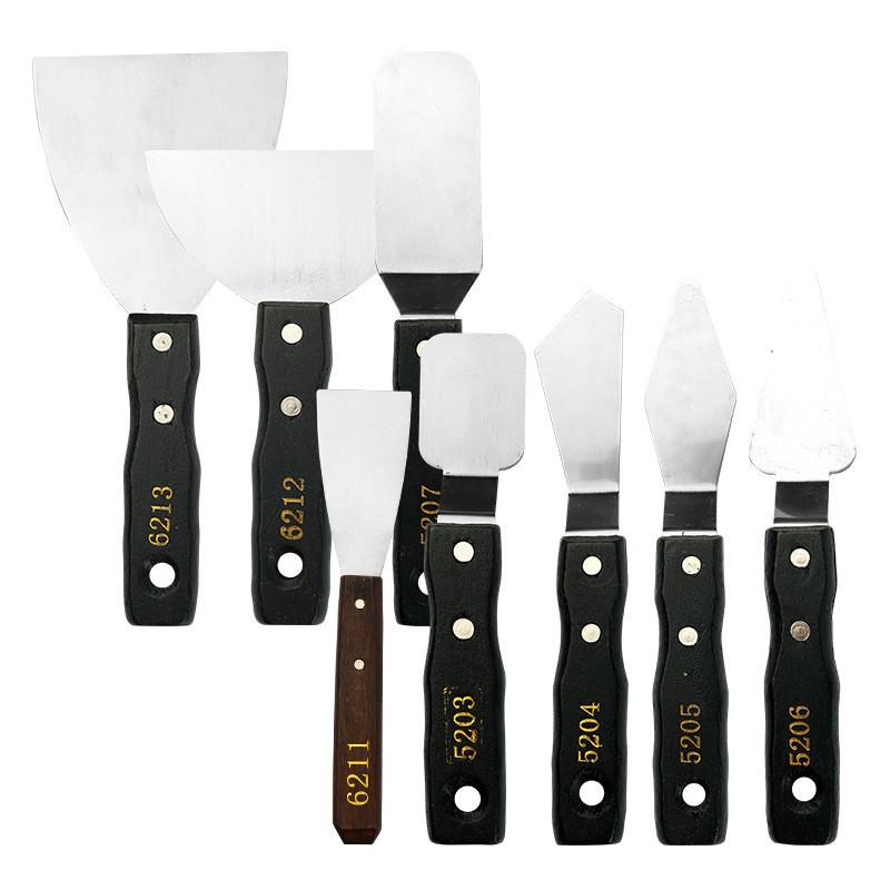 Stainless Steel Pigment Palette Knife Set for Oil Painting - Flat & Pointed Heads, Wooden Handles