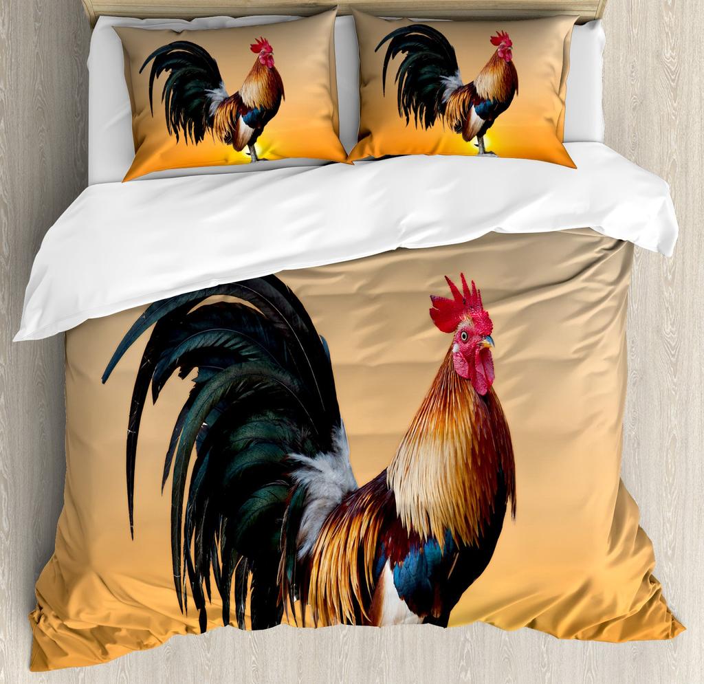 Hahn Druck Bettwäsche Bettbezug Set Niedliches Küken Bettdeckenbezug Set für Raumdeko Full King Size mit 2 Kissenbezügen 3-teilig