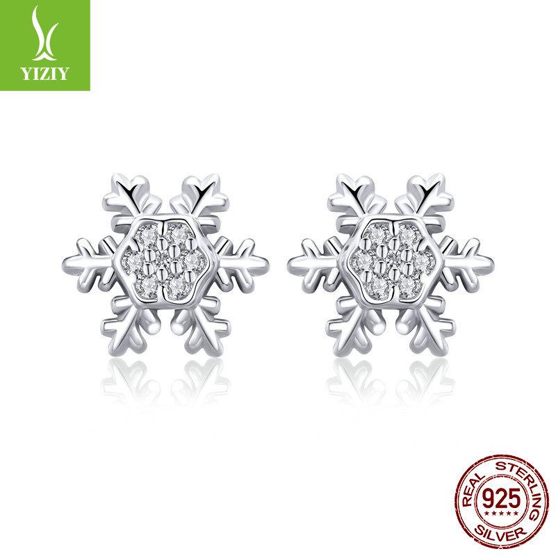 

European & American Style S925 Silver Snowflake Christmas Earrings, Versatile White Gold-Plated BSE009