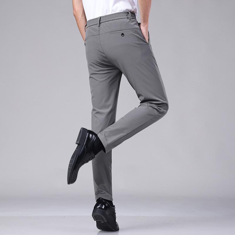 Ultra-thin Elastic Men's Casual Trousers Summer Quick-drying Ice Silk Slim Straight Business Solid Color Trousers Black Gray