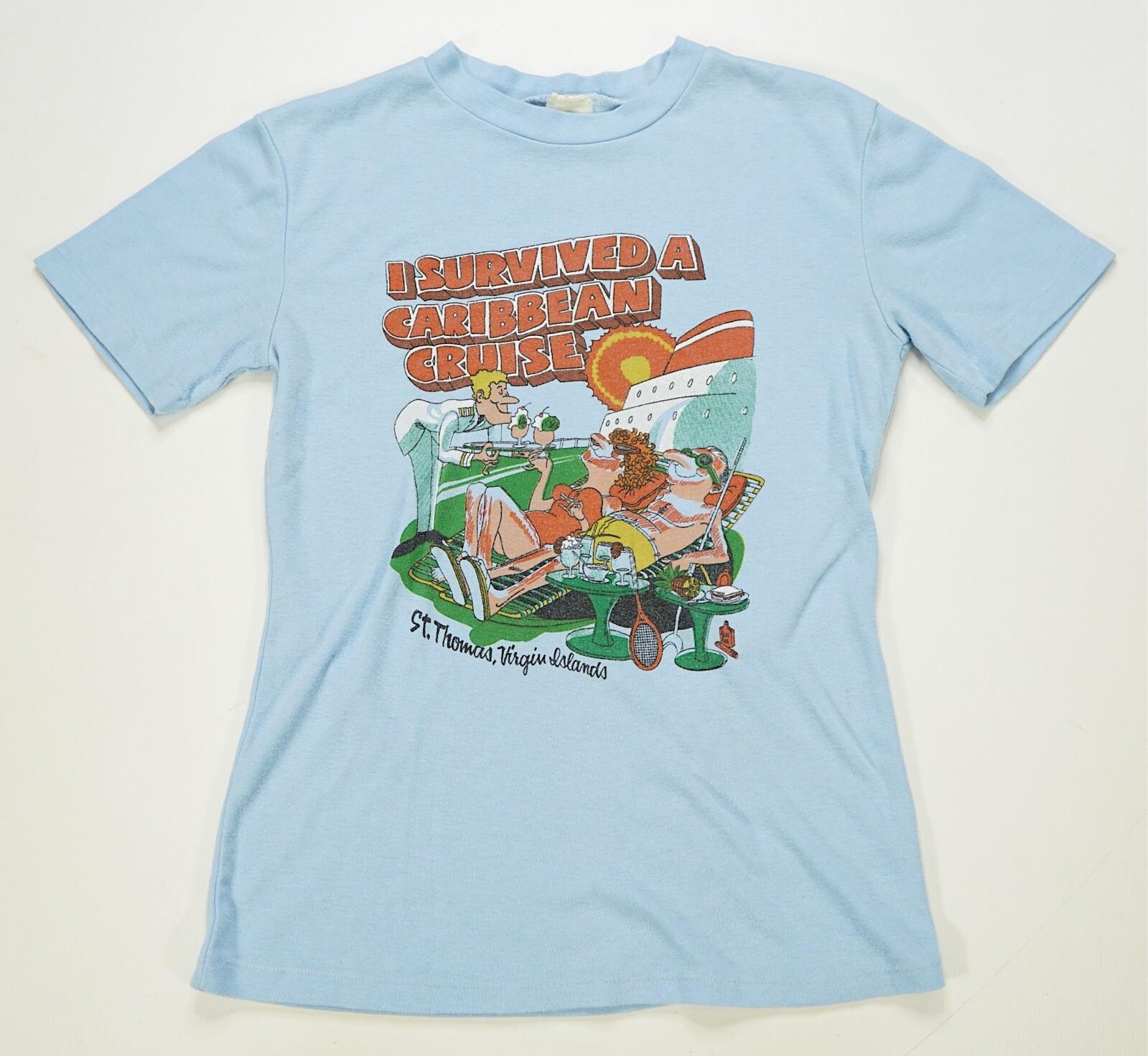 Rare VTG I Survived A Caribbean Cruise St Thomas Virgin Islands T Shirt 80s M XXXXL