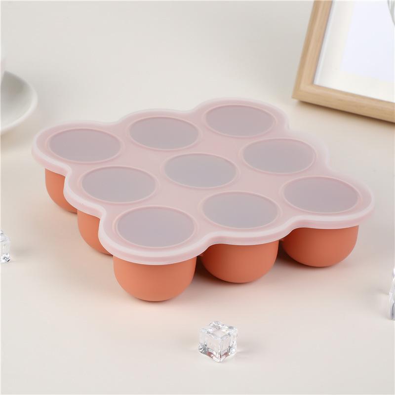Food grade silicone ice cube tray with 9 molds, silicone ice mold with lid for making large ice cubes and baby food storage box
