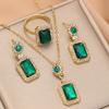 Trendy Green Rhinestones Square Zircon Set for Women Geometry Drop Earrings Pendant Necklaces Ring Party Zircon Mother's Gift