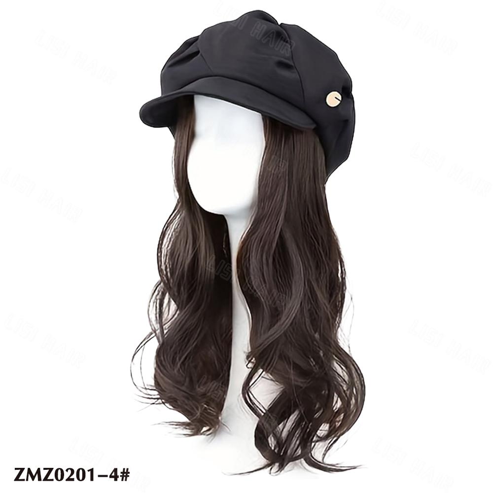 

MERISIHAIR Синтетичний берет і рибальська шапка Подовжена перука Довга хвиляста перука для жінок Щоденна вечірка 50cm