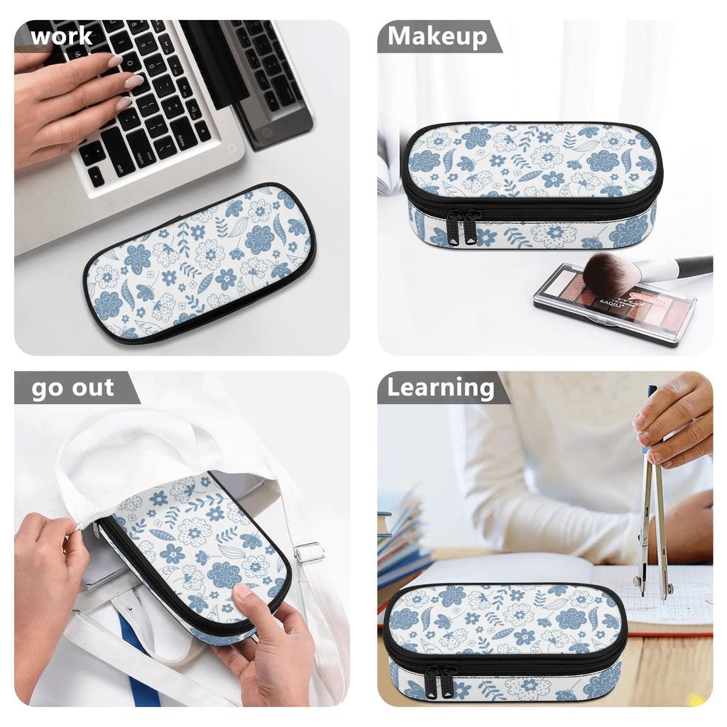Student Pencil Case Practical Strong Polyester Fabric Zipper Closure with Mesh Pocket Removable Divider and Pen Slots for Students