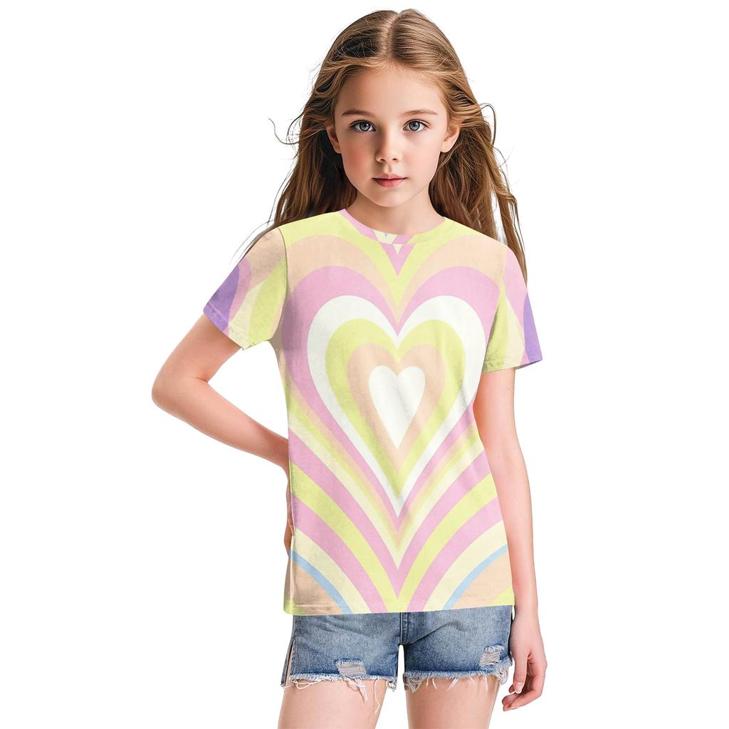 Cute Floral Print Loose Casual Fashion Round Neck Short-Sleeved Top For Children
