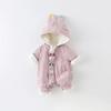Baby Girl Velvet Jumpsuit - Warm, Cute Cartoon Hooded Windbreaker Onesie