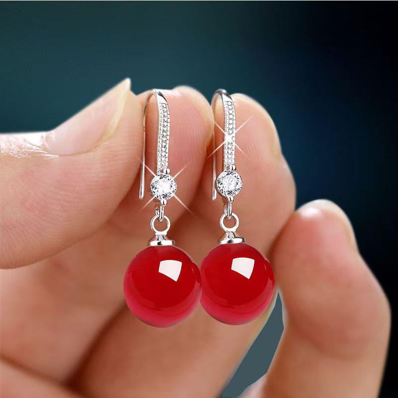 S925 Second Gen Amber Ear Hooks: Women's Elegant Flashy Long Earrings for Middle-Aged & Elderly.