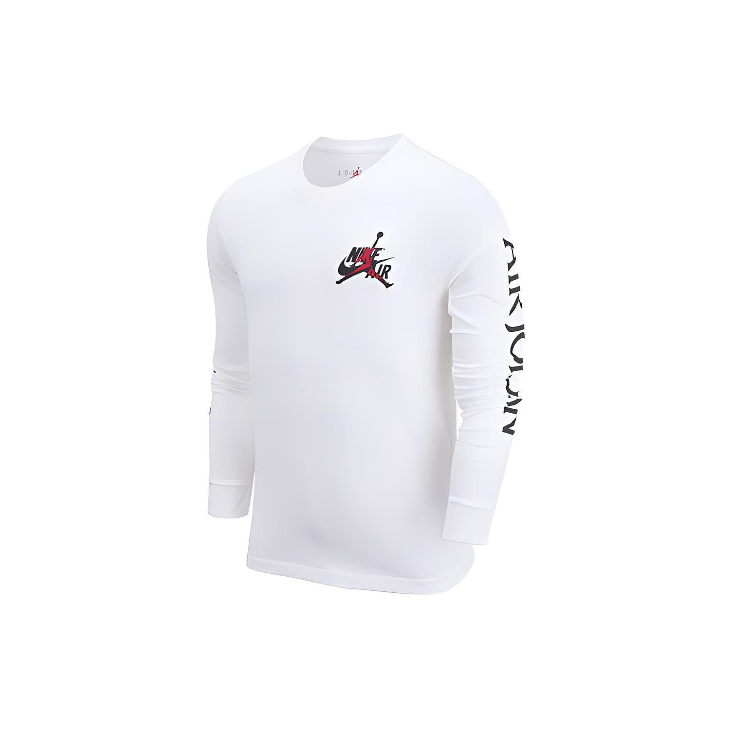 Men s Air Jordan Logo Printing Round Neck Long Sleeves White T-Shirt DN1447-100 S