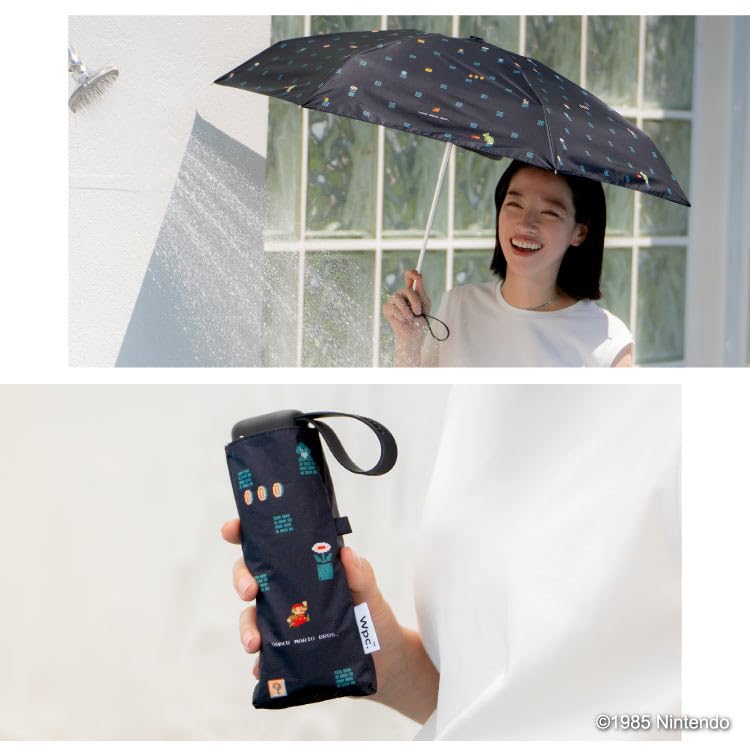 Sun Mini Super Mario UV Heat For Rain or Folding For [2025] Wpc. Umbrella, Shading, Brothers, Black, 100% Shading, 100% Protection, UPF50+,