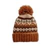 Winter new jacquard contrasting wool hat women's thickened warm windproof hat pullover hat cute hairball knitted hat