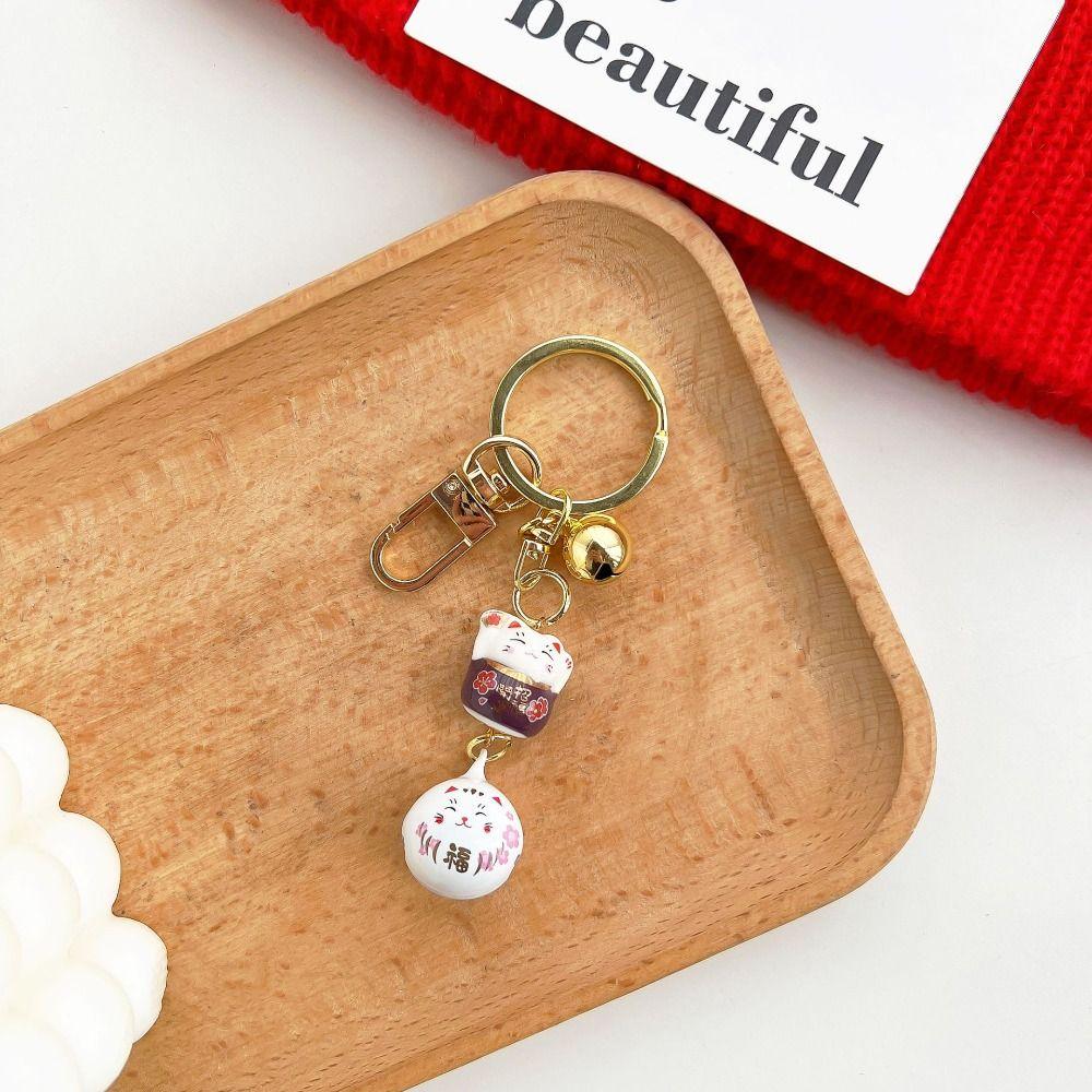 Zinc Zinc Alloy Cartoon Key Charm Bell Pendant Lucky Cat Pendant Cute Maneki Neko Key Chain  Children