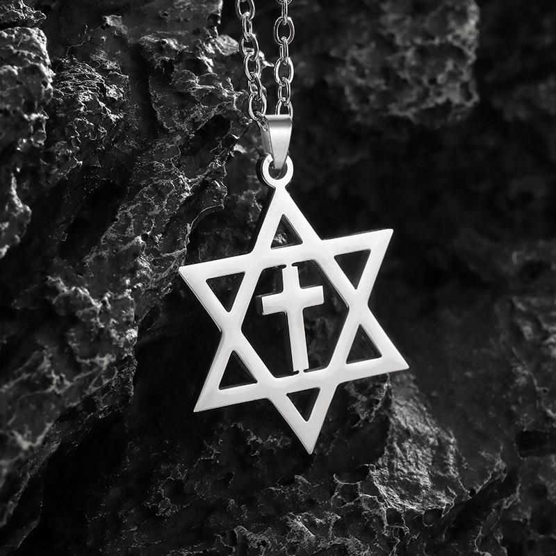 

Европейское и американское простое и модное ожерелье для мужчин серии «Шестиконечная звезда», нержавеющая сталь с гальваническим покрытием и без потери цвета, для пар