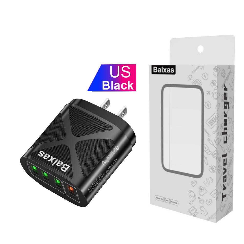 Multi-Port USB Fast Charger QC3.0, 4 Ports, 5V/9V/12V, Compatible with EU/US/UK/AU Standards